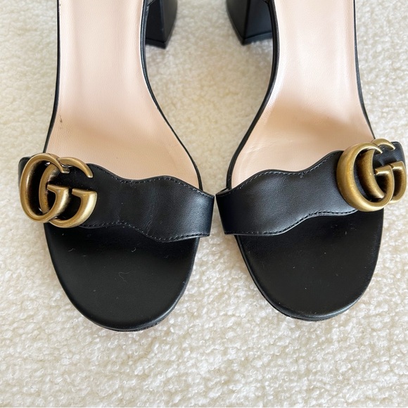 Gucci Marmont Black Leather Block Heel Sandals Size EU 37 - Picture 6 of 15